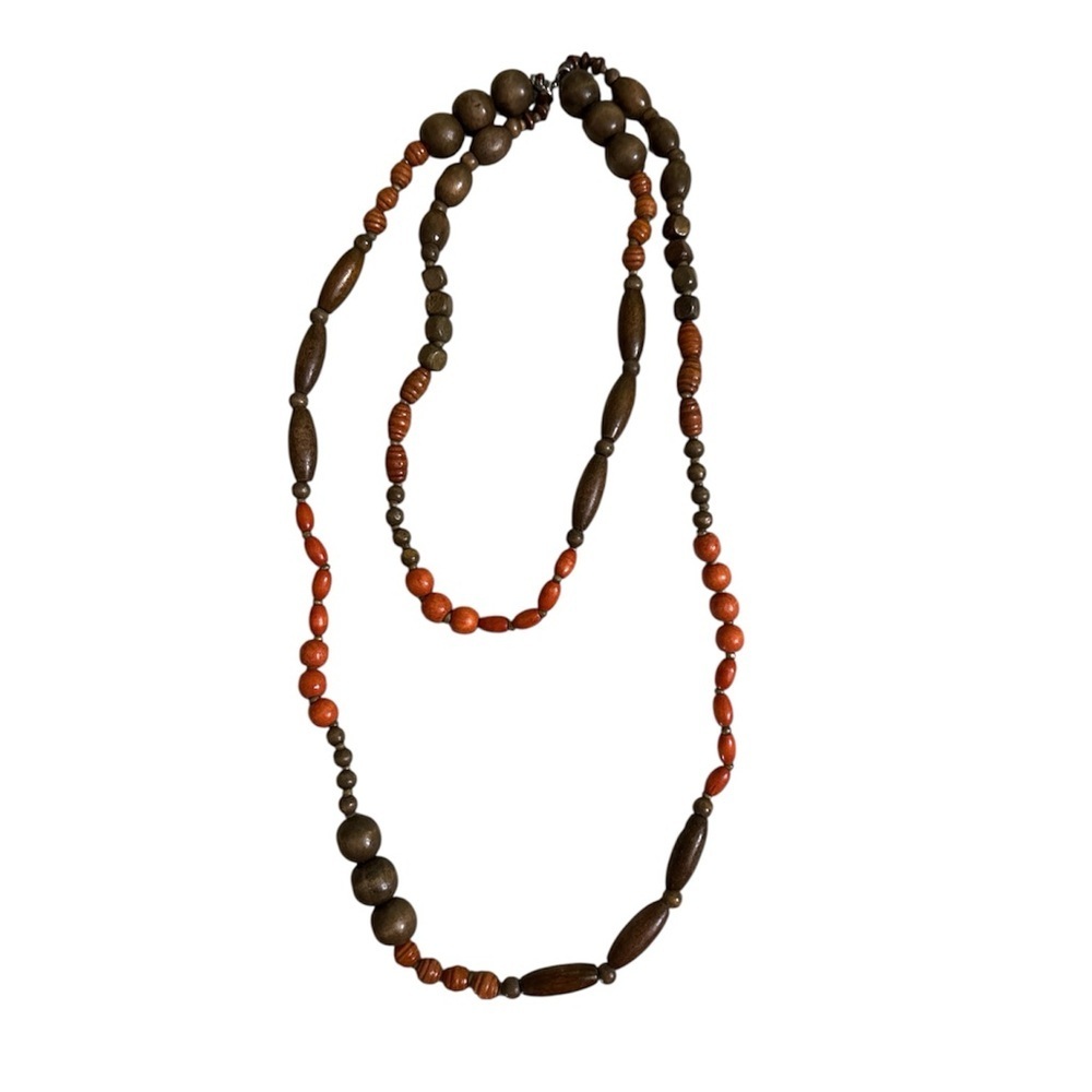 Bohemian Wood Bead Double Strand Necklace